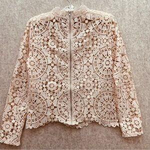Women's Lace Long Sleeve Top in Nude/Pink  L